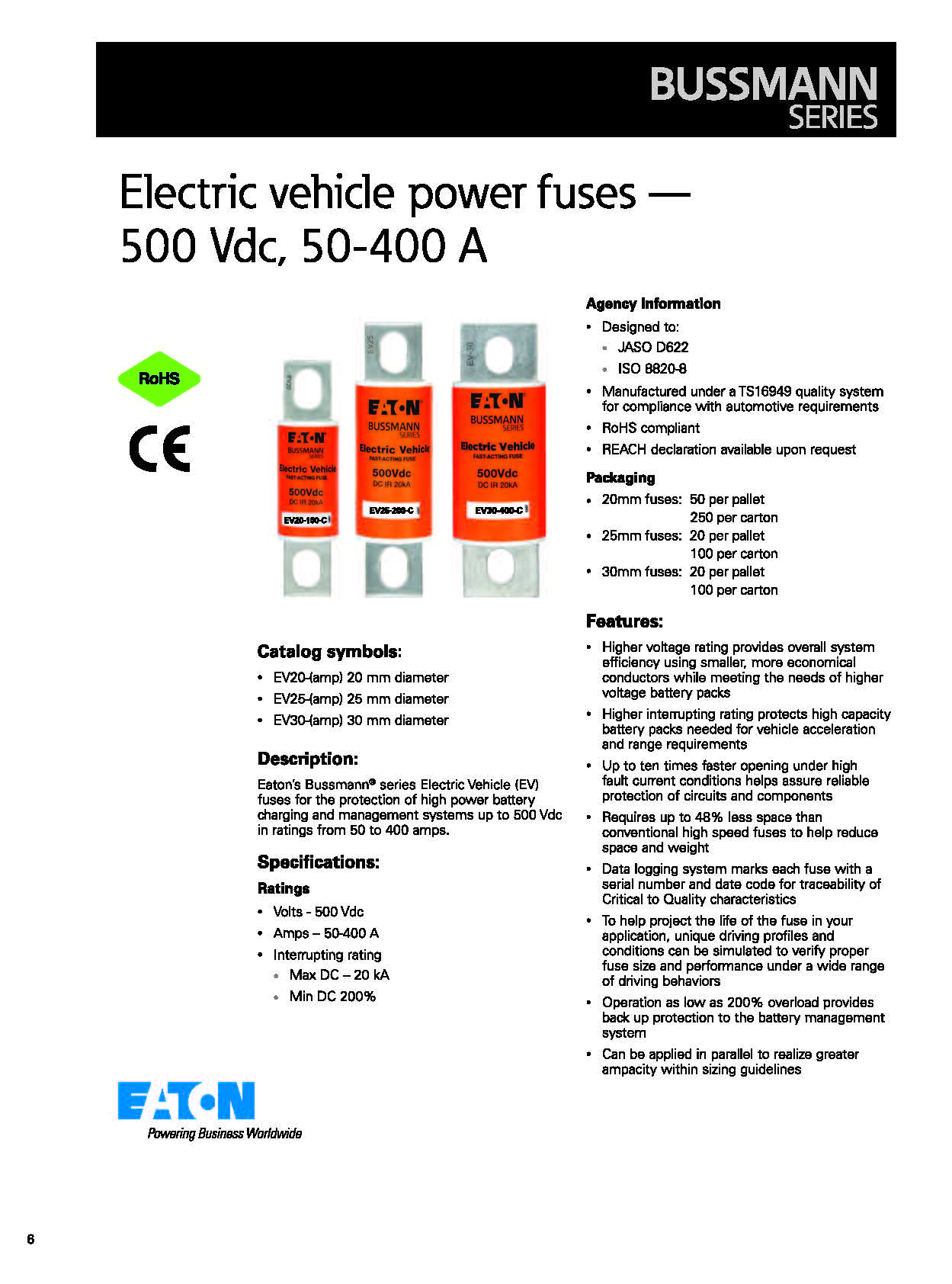 EV30 500VDC电动汽车高压盒熔断器 介绍
